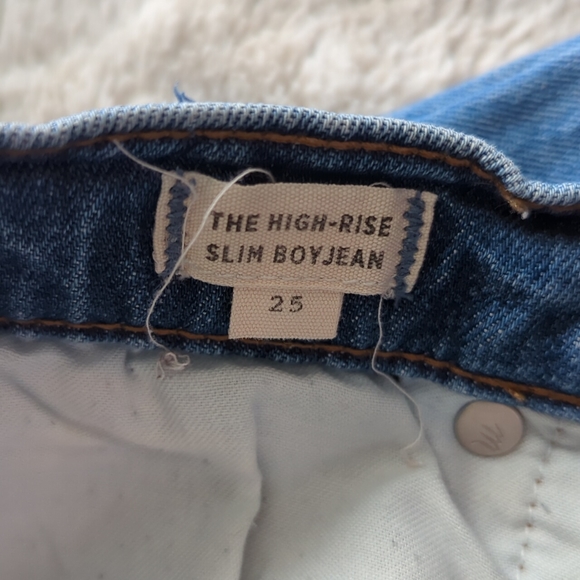 Madewell Distressed The High Rise Slim Boyfriend Raw Hem Blue Jean Size 25 - Picture 3 of 7